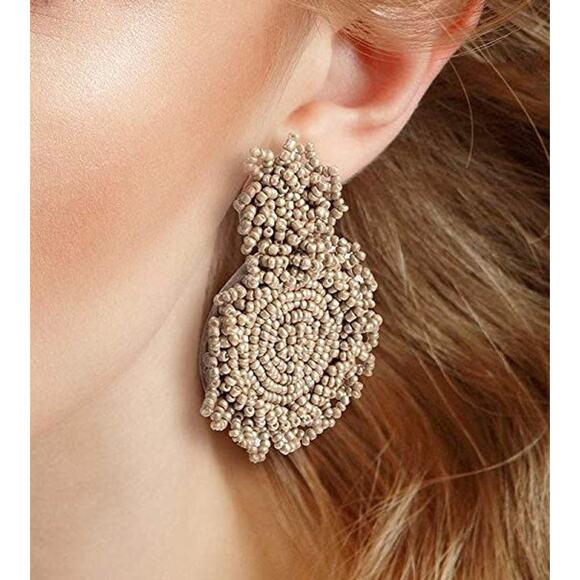 Seed Bead Boho Earrings Champagne - Picture 2 of 2